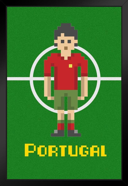 Portugal Soccer Pixel Art National Team Sports Black Wood Framed Poster 14x20