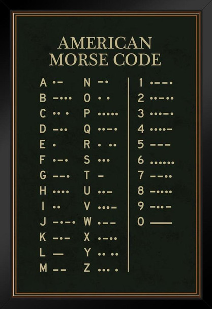 American Morse Code Poster Military Alphabet Wall Art Binary Machine Numbers Picture Morris Print Ham Radio Posters Message Learning Charts Mores Army Navy Black Wood Framed Art Poster 14x20