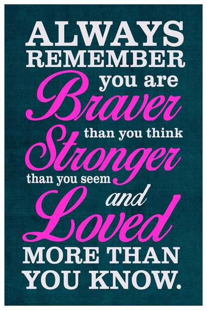 Always Remember You Are Braver Stronger Loved Art Print Cool Huge Large Giant Poster Art 36x54