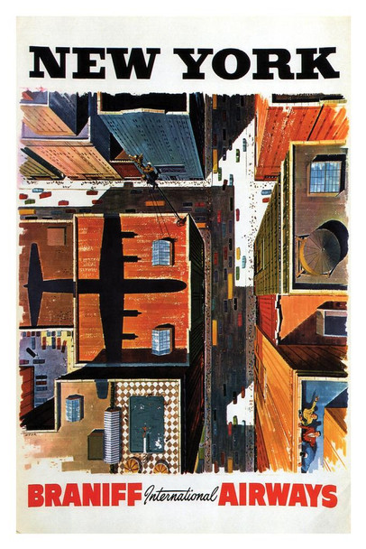 New York Braniff International Airways Vintage Travel Art Print Poster 24x36 inch