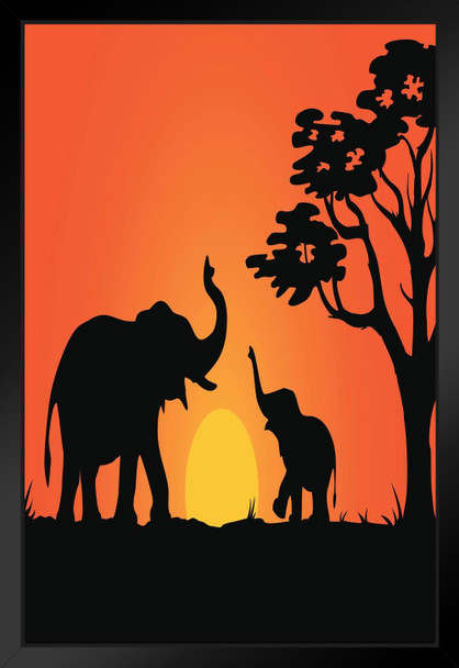 Elephant Family Sunset Photo Photograph African Elephant Wall Art Elephant Posters For Wall Elephant Art Print Elephants Wall Decor Photo Of Elephant Tusks Black Wood Framed Art Poster 14x20