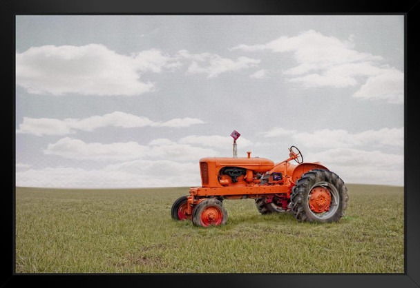 Vintage Allis Chalmers Orange Tractor in Field Photo Black Wood Framed Art Poster 20x14