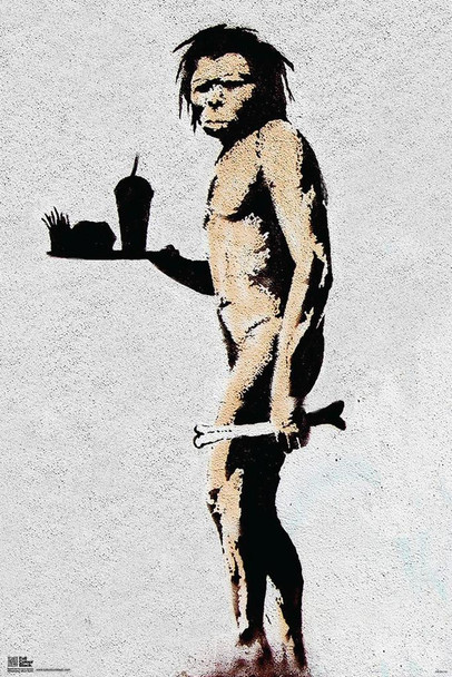 Banksy Caveman Fast Food Graffiti Stencil Street Art Urban Spray Paint Cool Wall Decor Art Print Poster 12x18