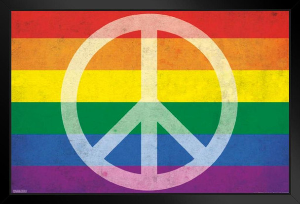 Pride and Peace Flag Black Wood Framed Art Poster 14x20