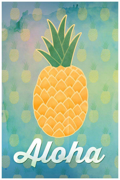 Aloha Pineapple Hawaii Hawaiian Fruit Welcome Decoration Beach Sunset Palm Landscape Pictures Ocean Scenic Scenery Tropical Nature Photography Paradise Scenes Cool Huge Large Giant Poster Art 36x54