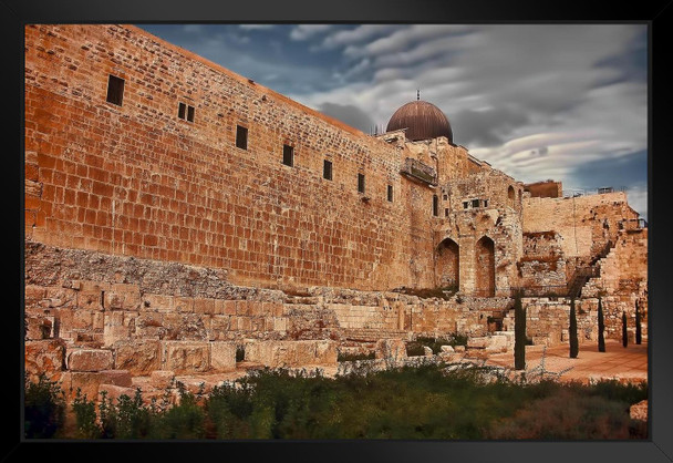 Archaeological Remains of the Temple of Solomon Photo Photograph Temple Mount Old Jerusalem Old City Israel Al Aqsa Mosque Dome Of The Rock Religion Black Wood Framed Art Poster 20x14