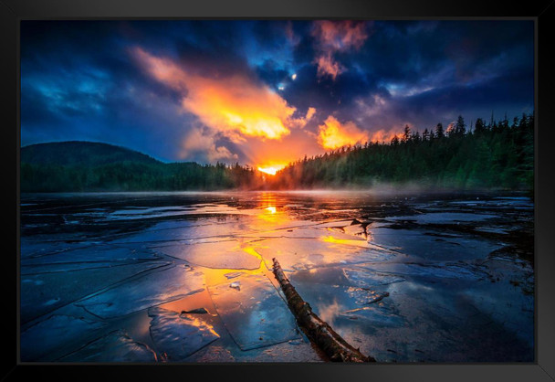 Winter Lake Sunset Ketchikan Alaska Photo Art Print Black Wood Framed Poster 20x14