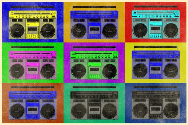 Pop Art Boombox Grid Textured Cool Wall Art Print Poster 12x18