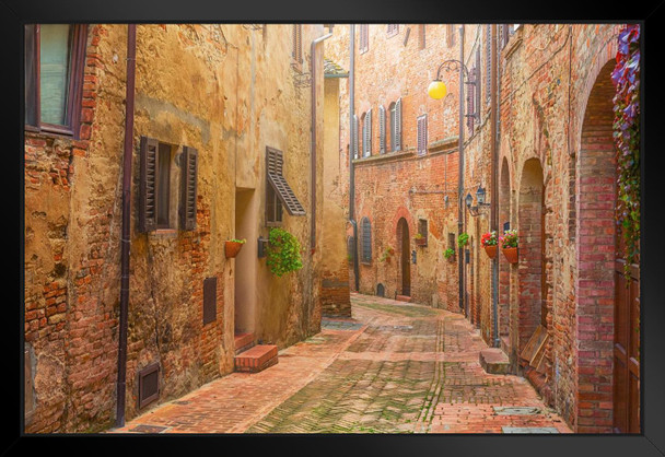 Narrow Street in Old Italian Town Tuscany Italy Photo Black Wood Framed Art Poster 20x14