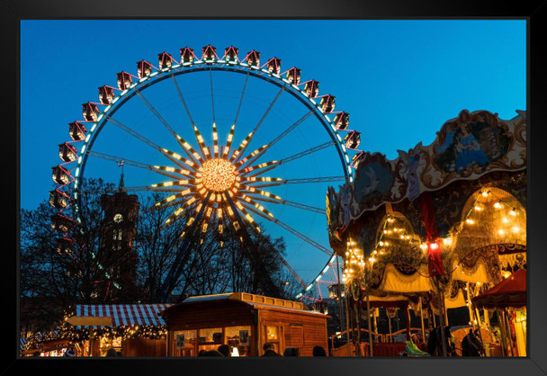 Carnival Lights Ornate Ferris Wheel Carousel Photo Photograph Black Wood Framed Art Poster 20x14