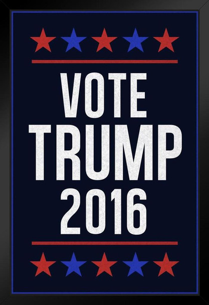 Vote Trump 2020 Republican Party Presidential Election Stars Navy With Blue Border Black Wood Framed Poster 14x20
