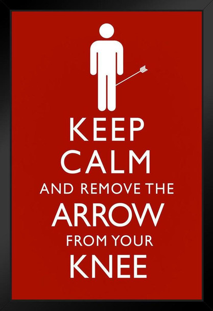Keep Calm And Remove The Arrow From Your Knee Funny Black Wood Framed Poster 14x20