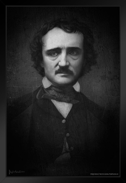Edgar Allan Poe Portrait by Brigid Ashwood Spooky Scary Halloween Decorations Black Wood Framed Art Poster 14x20
