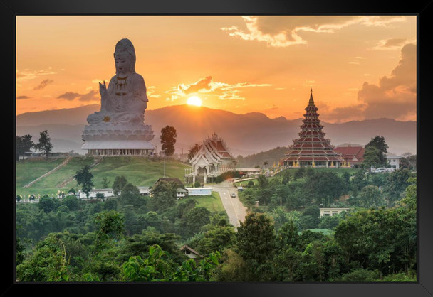 Wat Huai Pla Kung Temple at Sunset Chiang Rai Thailand Asia Photo Black Wood Framed Art Poster 20x14