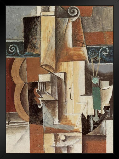 Pablo Picasso Guitar And Violin 1912 Painting Fine Art Print Picasso Wall Art Cubism Expressionism Artwork Style Abstract Symbolist Oil Painting Canvas Black Wood Framed Art Poster 14x20