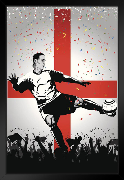England Soccer Player Sports Black Wood Framed Poster 14x20