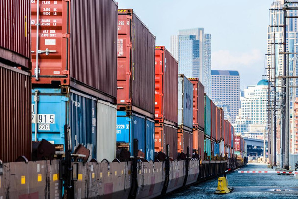 Train Carrying Containers on Tracks in Seattle Photo Art Print Cool Huge Large Giant Poster Art 54x36