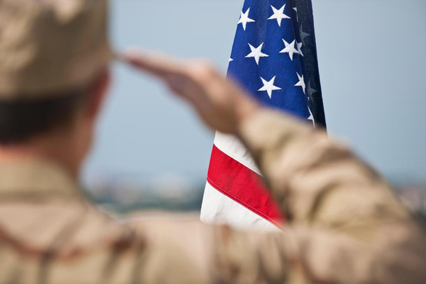 Soldier in Camouflage Fatigues Saluting Flag Photo Photograph Cool Wall Decor Art Print Poster 36x24