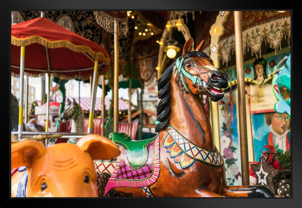 Carousel at a Carnival Photo Photograph Black Wood Framed Art Poster 20x14