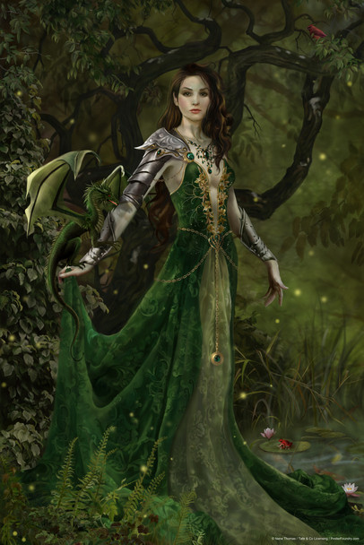 Astranaithes Queen of Fate With Green Baby Dragon by Nene Thomas Fantasy Poster Illustration Cool Wall Decor Art Print Poster 12x18
