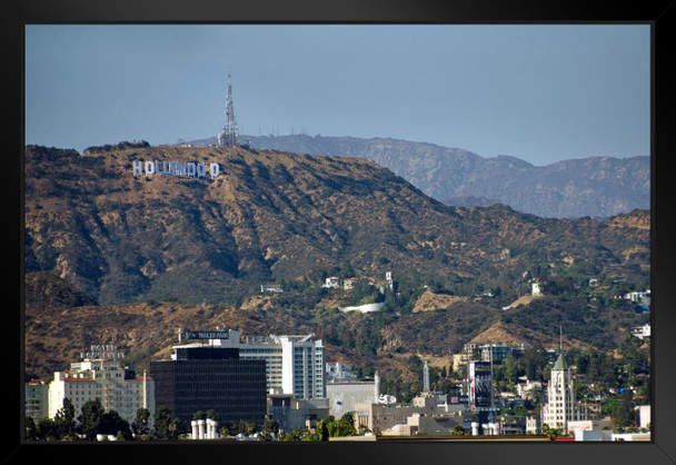 Los Angeles California Skyline Hollywood Sign Photo Art Print Black Wood Framed Poster 20x14