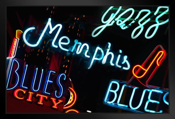 Neon Signs on Beale Street in Memphis Tennessee Photo Photograph Black Wood Framed Art Poster 20x14