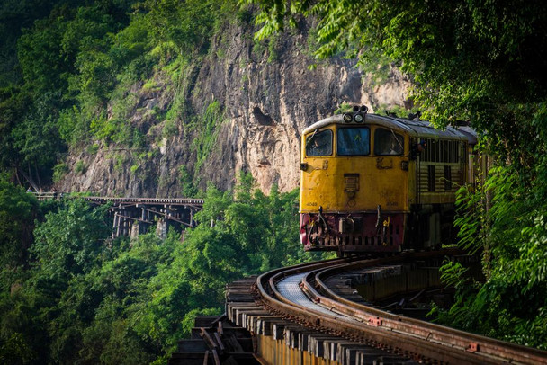 Diesel Locomotive Moving Along Tracks Thailand Railway Photo Photograph Cool Wall Decor Art Print Poster 36x24