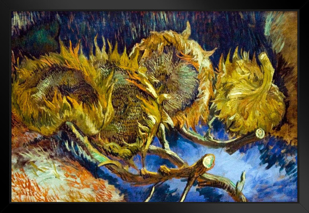 Vincent Van Gogh Four Sunflowers Gone to Seed Van Gogh Wall Art Impressionist Painting Style Nature Spring Flower Wall Decor Vase Bouquet Poster Romantic Artwork Black Wood Framed Art Poster 20x14