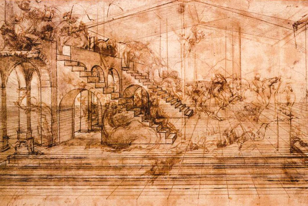 Leonardo da Vinci Perspectival Study Adoration of Magi Fine Art Cool Wall Art Print Poster 24x36