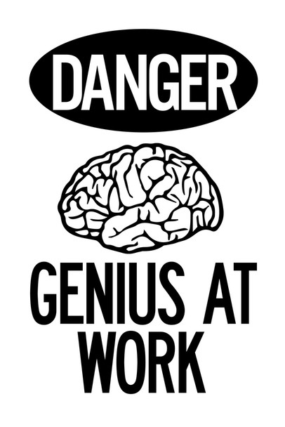 Warning Sign Danger Genius At Work White Cool Wall Art Print Poster 12x18