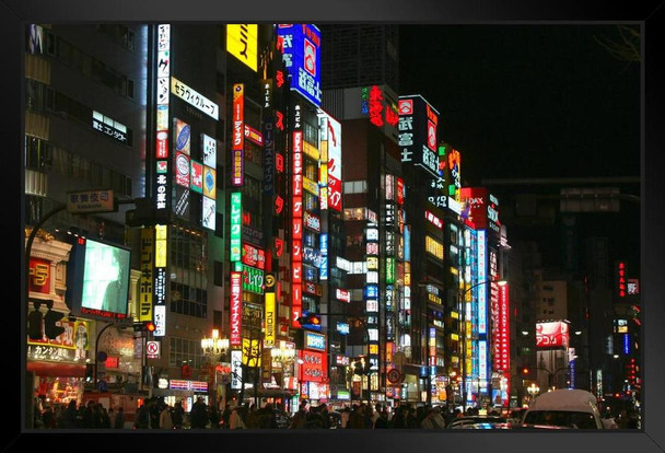 Neon Lights in Shinjuku Ward Tokyo Japan Photo Art Print Black Wood Framed Poster 20x14