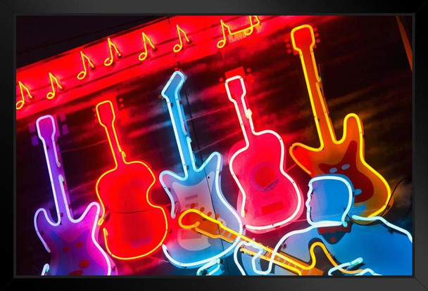 Illuminated Guitars on Beale Street in Memphis Photo Art Print Black Wood Framed Poster 20x14