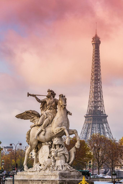 Statue of Renommee and Eiffel Tower Paris France Photo Photograph Cool Wall Decor Art Print Poster 24x36