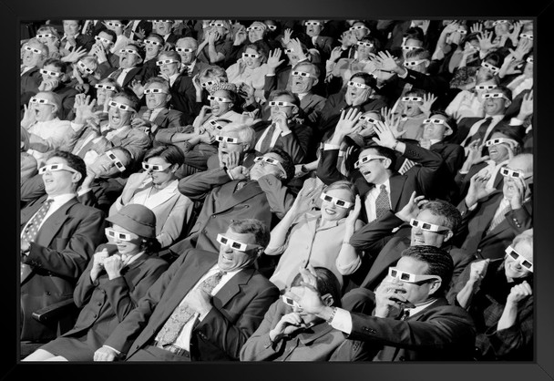 3D Movie Viewers in Theater Wearing 3D Glasses Photo Black Wood Framed Art Poster 20x14