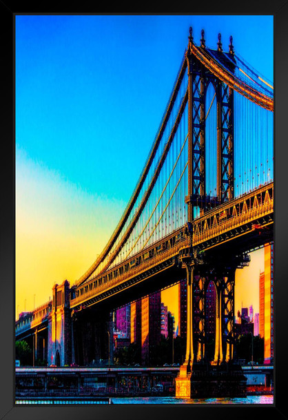 Manhattan Bridge Sunset by Chris Lord Photo Art Print Black Wood Framed Poster 14x20