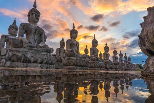 Buddha Statues in Thailand Reflections Photo Art Print Cool Huge Large Giant Poster Art 54x36