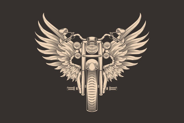 Elegant Motorcycle with Wings Monochrome Illustration Cool Wall Decor Art Print Poster 36x24