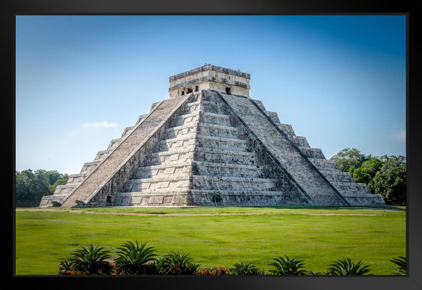 Kukulkan Pyramid Mayan Temple Chichen Itza Yucatan Mexico Photo Art Print Black Wood Framed Poster 20x14