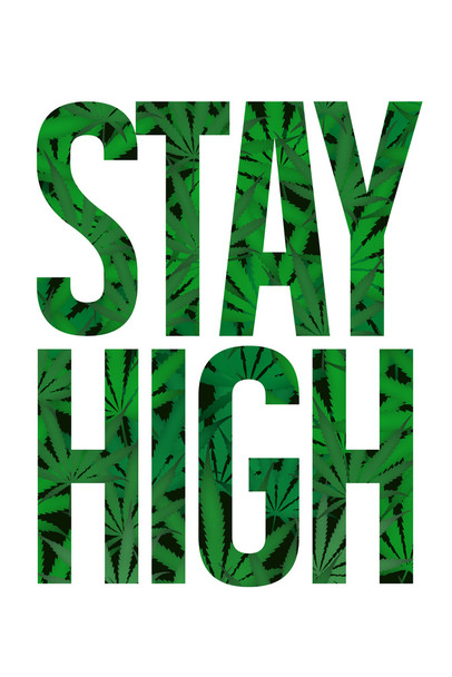 Stay High Marijuana Cannabis Bud Pot Joint Weed Ganja Blunt Humor White With Leaves Cool Wall Art Print Poster 12x18