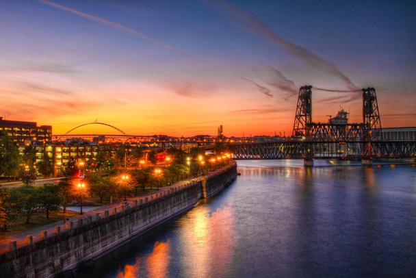 Sunset Over Willamette River Portland Oregon Photo Art Print Cool Huge Large Giant Poster Art 54x36