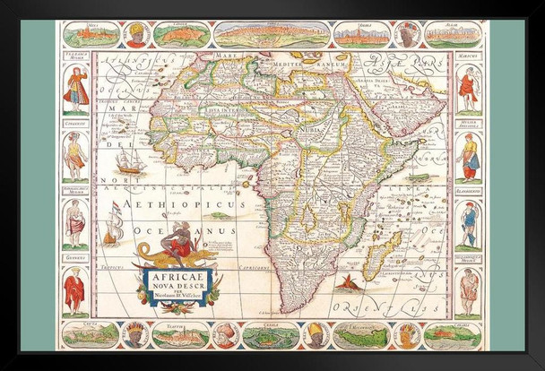 Map of Africa by Nicolass Visscher Antique Vintage Style Travel World Map with Cities in Detail Map Posters for Wall Map Art Wall Decor Geographical Illustration Black Wood Framed Art Poster 14x20