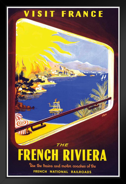 The French Riviera Vintage Illustration Travel Art Deco Vintage French Wall Art Nouveau 1920 French Advertising Vintage Poster Prints Art Nouveau Decor Black Wood Framed Art Poster 14x20