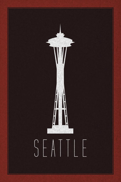 Cities Seattle Space Needle Maroon Cool Wall Art Print Poster 24x36