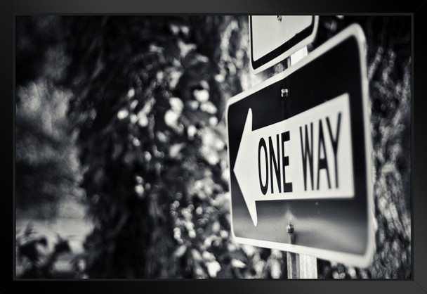 One Way Black and White B&W Directional Sign Photo Art Print Black Wood Framed Poster 20x14