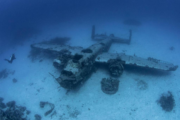WWII North American B25 Mitchell Underwater Wreck Photo Photograph Cool Huge Large Giant Poster Art 54x36