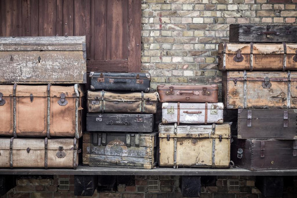 Vintage Leather Suitcases Stacked Vertically Spreewald Germany Photo Photograph Cool Wall Decor Art Print Poster 36x24