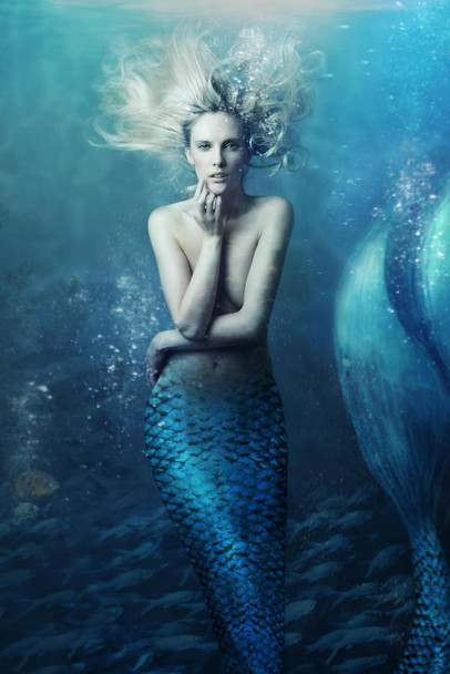 Come Join Me Beneath the Waves Sexy Mermaid Beckoning Photo Photograph Cool Wall Decor Art Print Poster 24x36