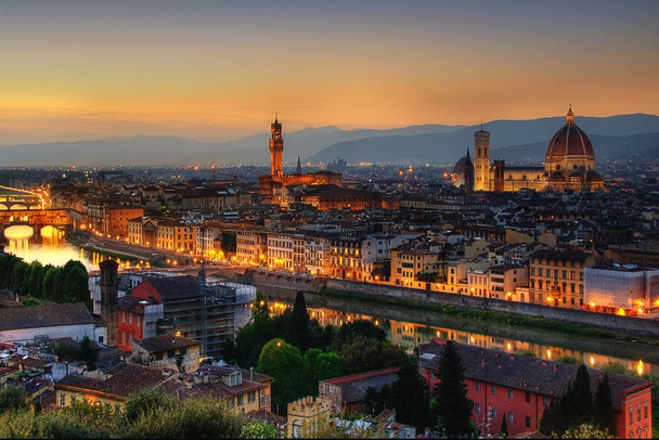 Florence Italy at Dusk with Cathedral of Saint Mary of the Flower Photo Photograph Cool Wall Decor Art Print Poster 36x24