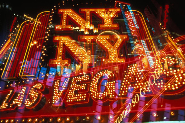 Las Vegas New York New York Illuminated Neon Marque Signage Photo Photograph Cool Wall Decor Art Print Poster 36x24