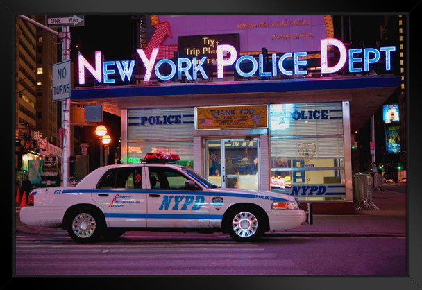 NYPD Cruiser Manhattan Midtown Times Square Precinct New York City Photo Art Print Black Wood Framed Poster 20x14